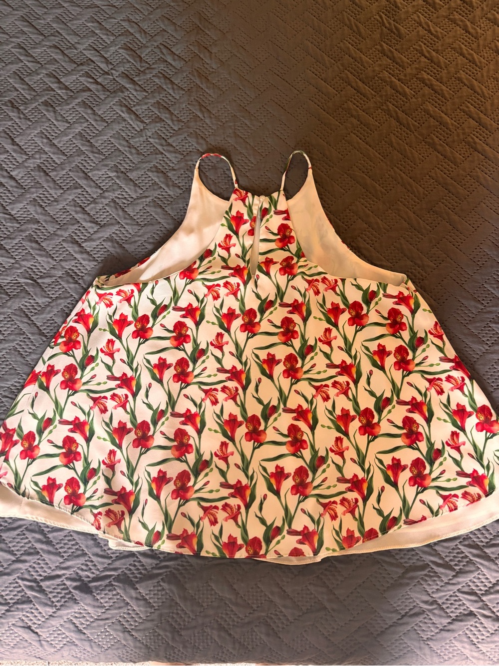 Cream Floral Halter Camisole with Red Blooms